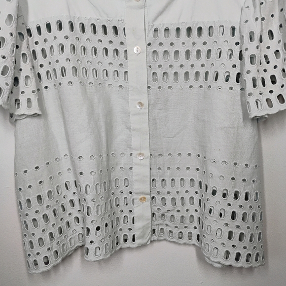 Calypso St. Barth Eyelet Top Womens Large Light Blue Flutter Sleeve Vacation - Picture 3 of 11